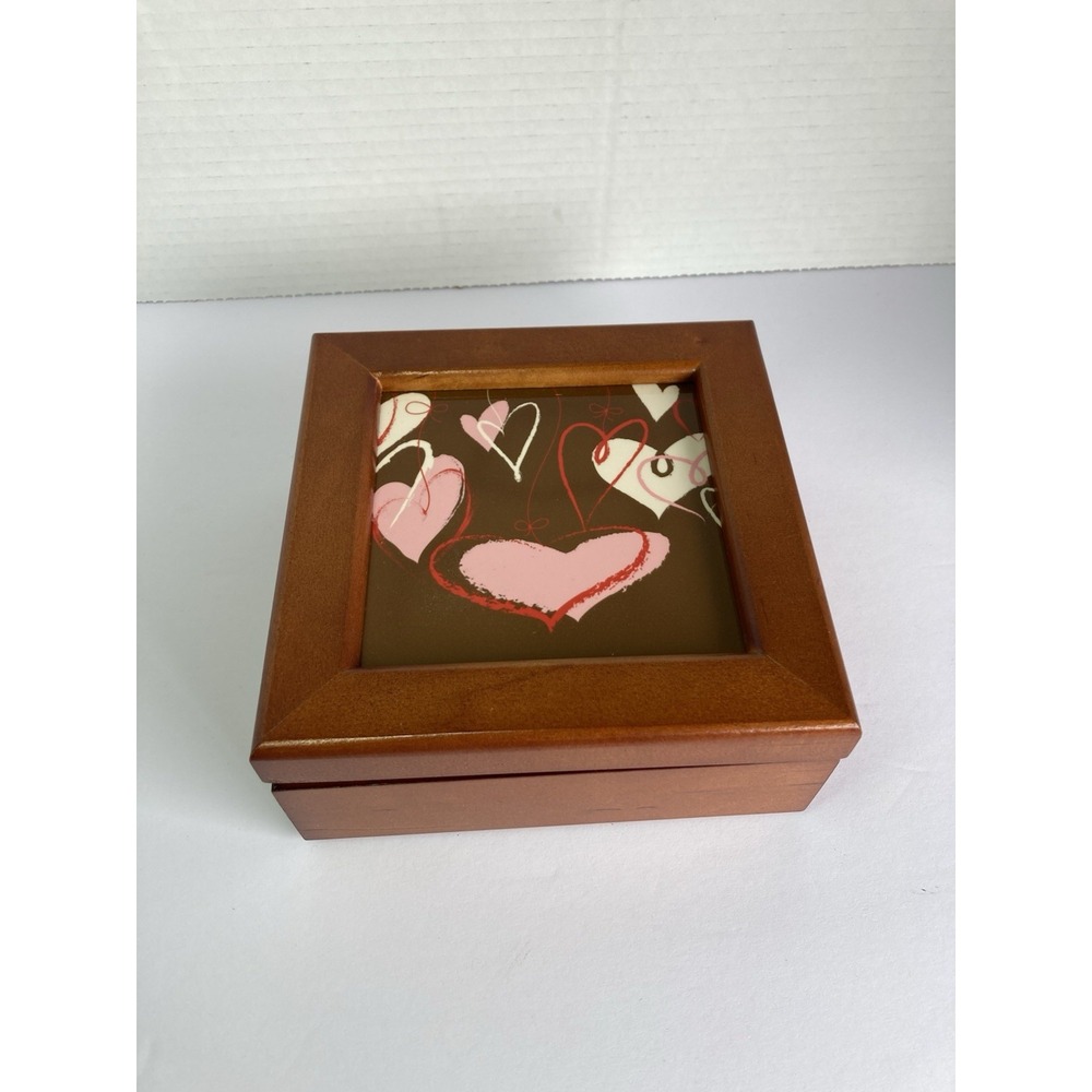 Keepsake Trinket Cherry Wooden Hinged Box Tile Top
